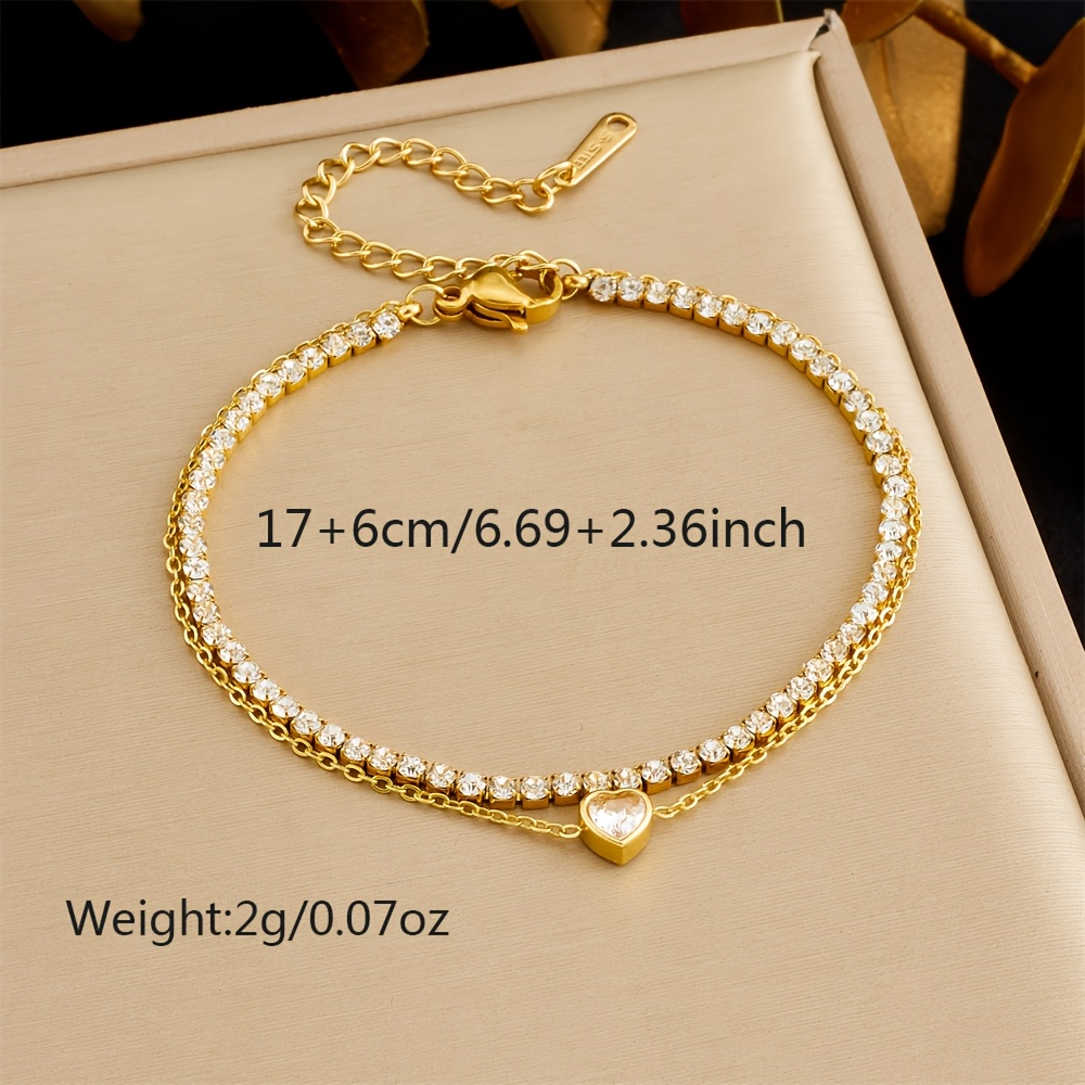 Women's 304 Stainless Steel Double-layer Chain Bracelet with Glass Beads